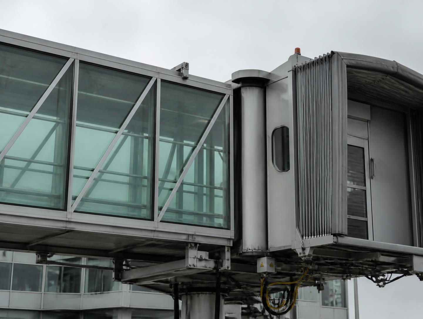Close-up of a passenger boarding bridge structure